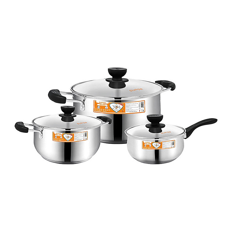 Bộ Nồi Canh Inox 304 3 Cái Supor 18, 20, 24 cm (2L, 3L, 5L) - S15S-T1