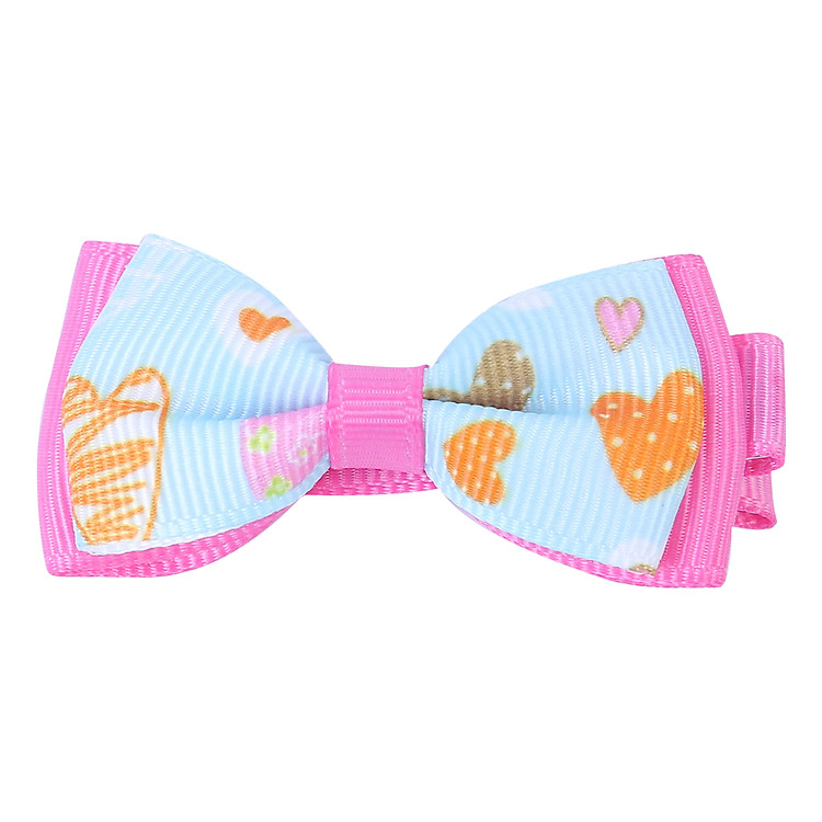 Kẹp Tóc Hình Nơ Bảo Ngọc A08 Họa Tiết Trái Tim - Hồng