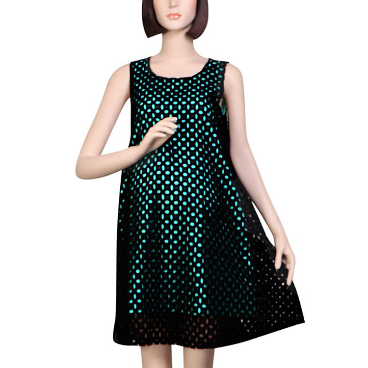 Đầm Bầu Suông Ren Sát Nách AnnaNina 506411BK - Xanh Phối Đen