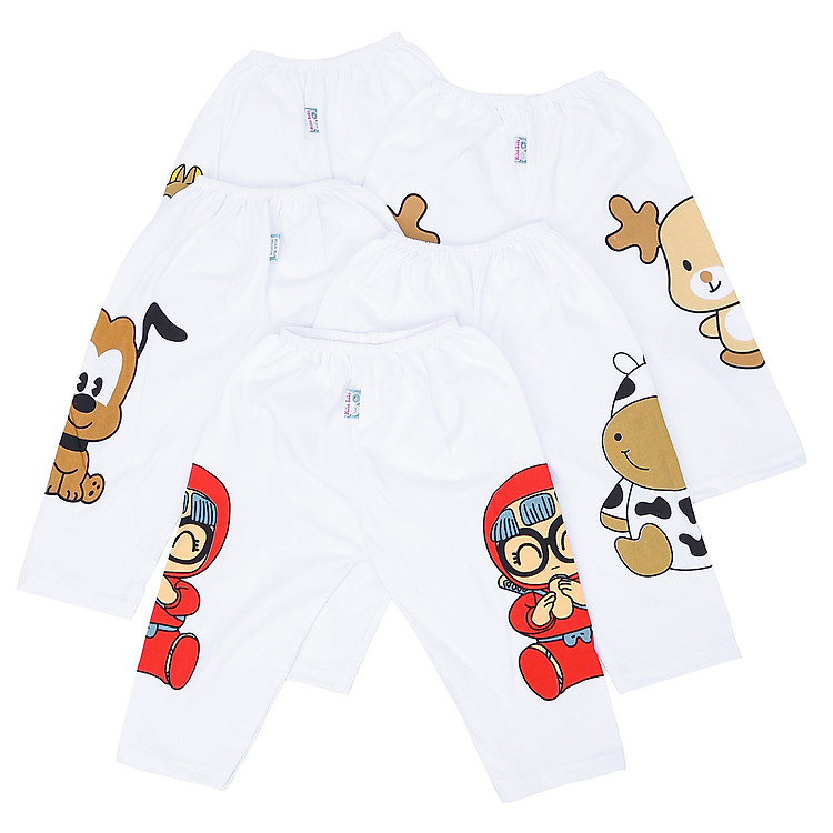 Combo 5 Quần Dài Trắng In 2 Bên MihaBaby QD12