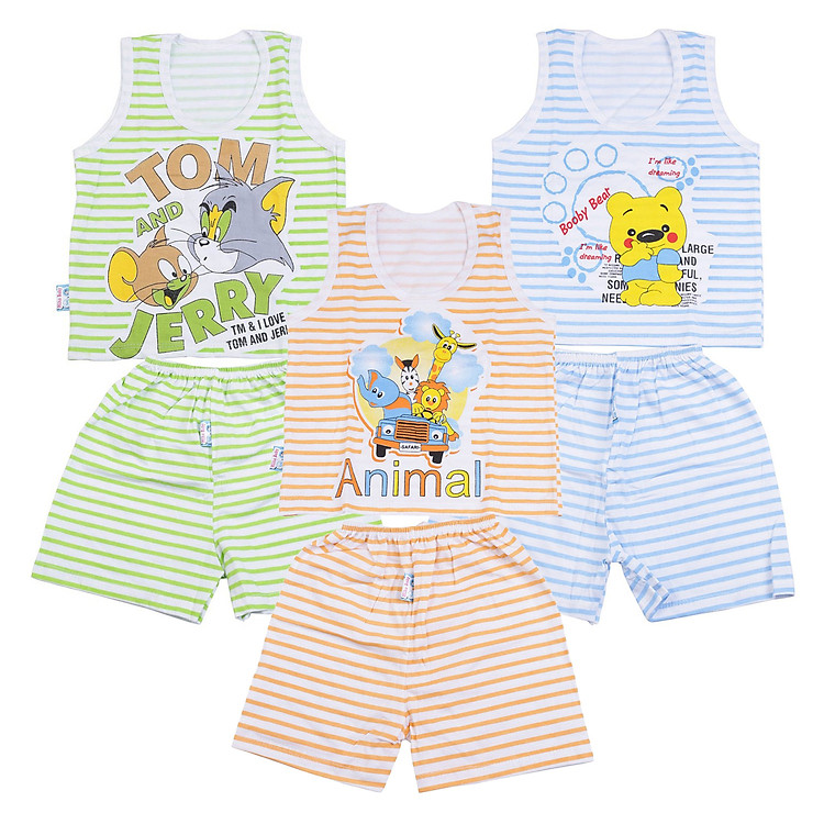 Combo 3 Bộ Ba Lỗ Sọc In Hình MihaBaby BN07