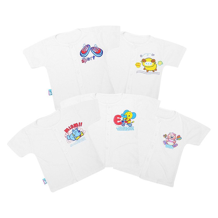 Combo 5 Áo Cài Giữa Tay Ngắn Mihababy ATN04 – Trắng