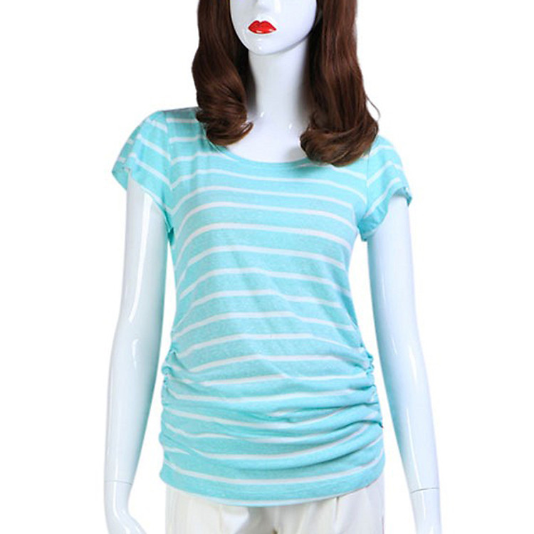 Áo Thun Bầu Nhún Sườn AnnaNina 506870TU Sọc Ngang - Xanh Ngọc