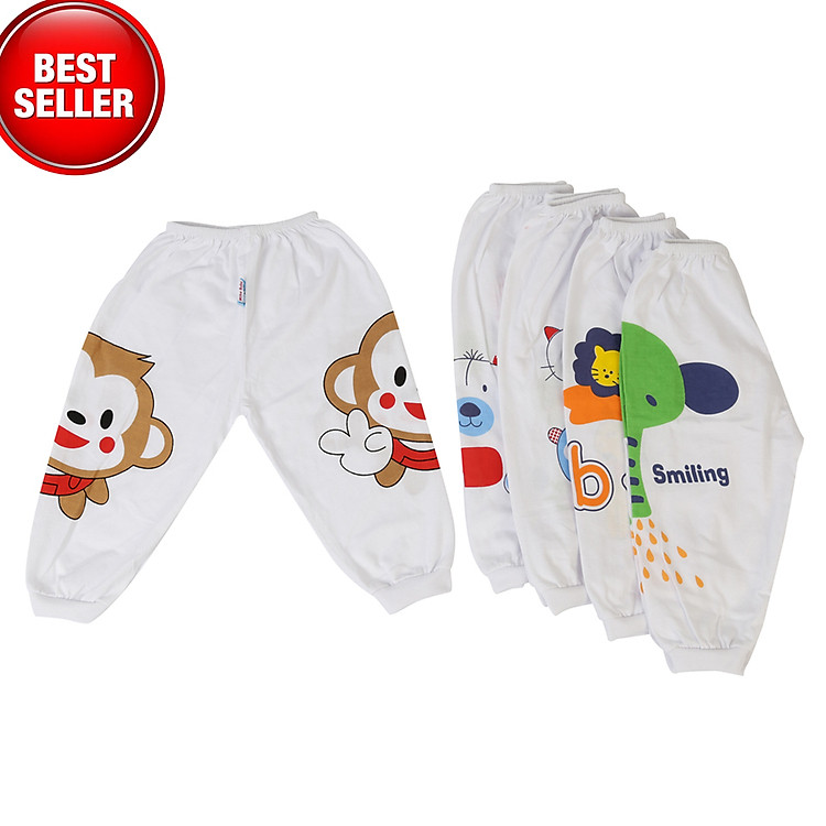 Combo 5 Quần Dài Bo Trắng In 2 Bên Cho Bé MihaBaby QD05