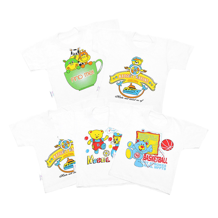 Combo 5 Áo Bo Tay Ngắn MihaBaby ATN08 – Trắng