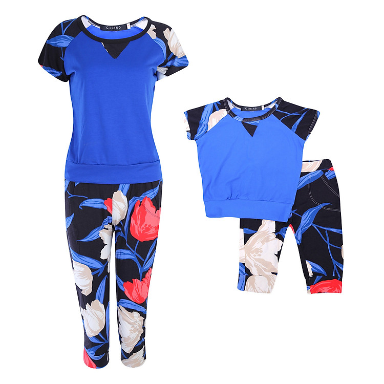 Combo Bộ Đồ Mặc Nhà Mẹ Bé CIRINO CB_DOMACNHA_XBPDO_S4 - Xanh Bích Phối Đỏ