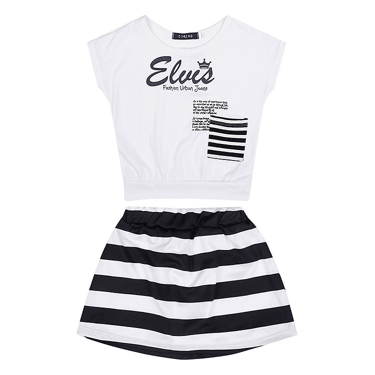 Bộ Đồ Bé Gái Elvis Túi Sọc Trắng Đen CIRINO BD_ELVES_XDSK_005