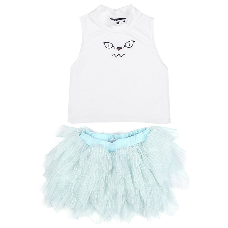 Set Áo Và Chân Váy Bé Gái CIRINO SET_AOVAY_TXN004 - Trắng Phối Xanh Ngọc