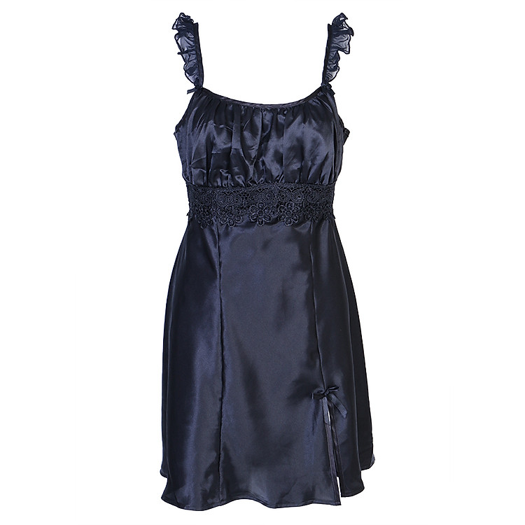 Đầm Ngủ Satin Cup Ren iBasic DN006 - Đen