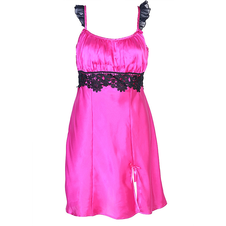 Đầm Ngủ Satin Cup Ren iBasic DN006 - Hồng Đậm