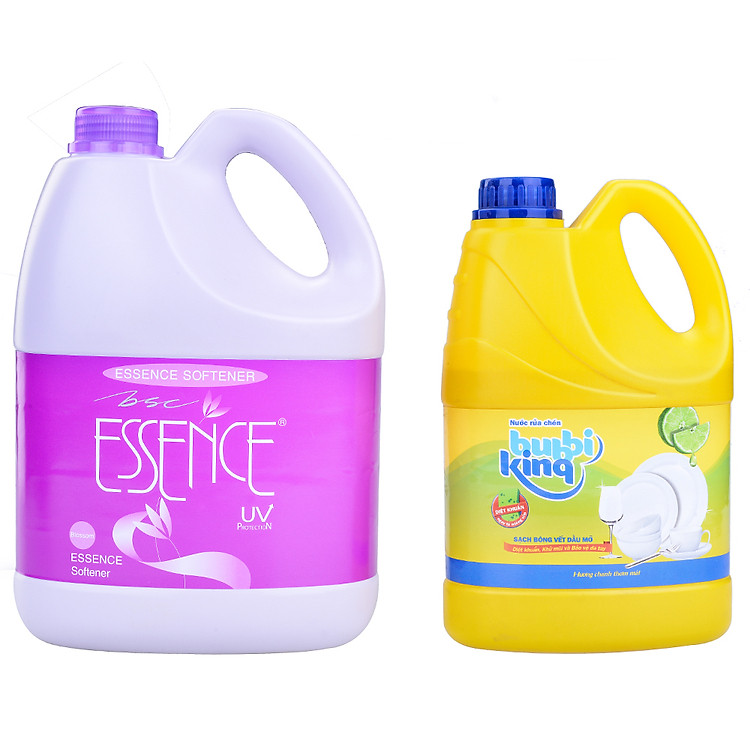 Combo Nước Xả Vải Essence Chai Tím 3800ml Và Nước Rửa Chén Bubbiking (1.5kg)
