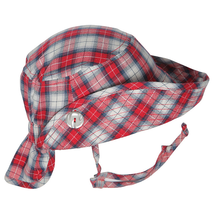 Nón Trẻ Em Hai Nút Đáp Sau Ninh Khương Họa Tiết Caro 409 - Đỏ