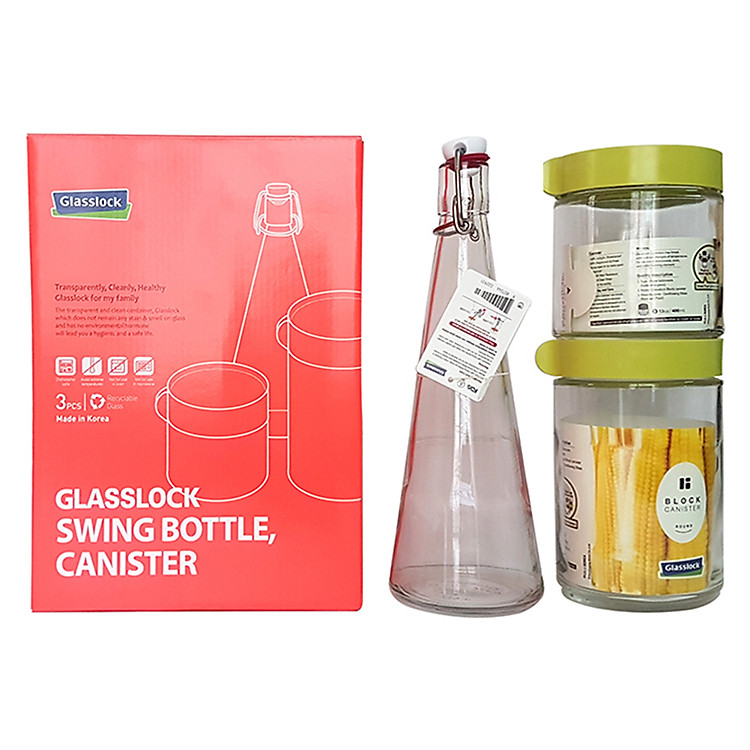 Bộ 3 Hũ Thủy Tinh Glasslock IG886 (400 + 500 + 600 ml)