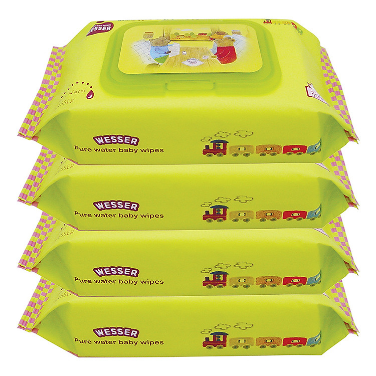 Bộ 4 Gói Khăn Ướt Wesser (80 Tờ x 4) - Xanh