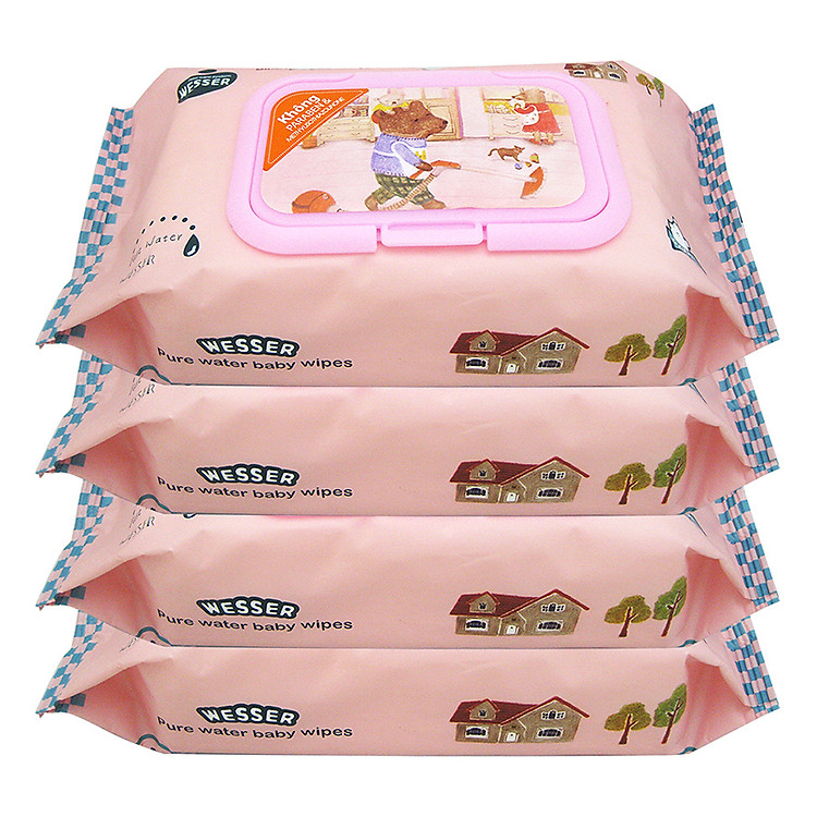 Bộ 4 Gói Khăn Ướt Wesser (80 Tờ x 4) - Hồng