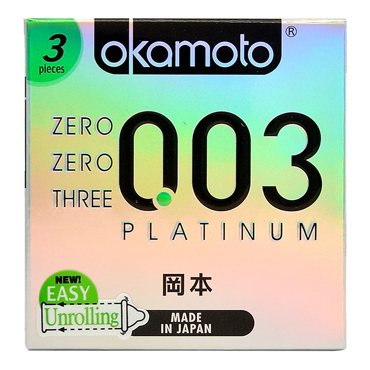 Bao Cao Su Okamoto 0.03 Platinum (Hộp 3 Gói)