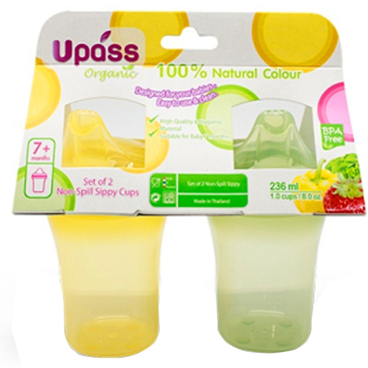 Bộ 2 Cốc Tập Uống Hữu Cơ Upass UP0188VL (236ml) – Màu Vàng, Xanh Lá