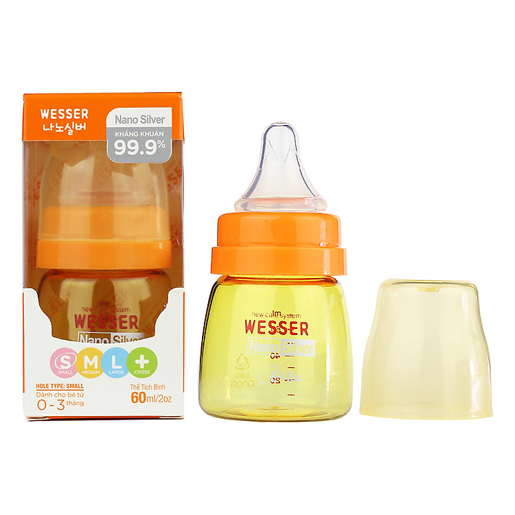 Bình Sữa Wesser Nano Silver Cổ Hẹp (60ml) - Vàng