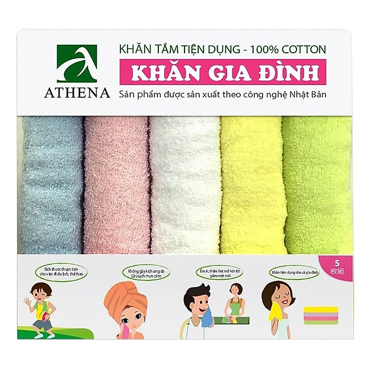 Bộ 5 Khăn Gia Đình Athena - Nhiều Màu