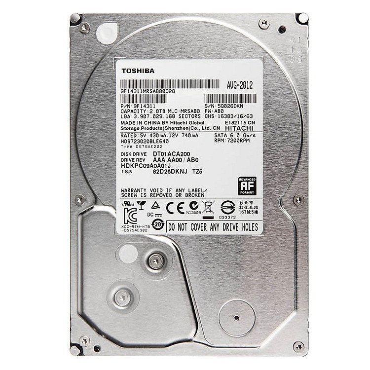 Ổ Cứng HDD Toshiba 2TB/32MB/7200rpm/3.5 - DT01ACA200 - Hàng chính hãng