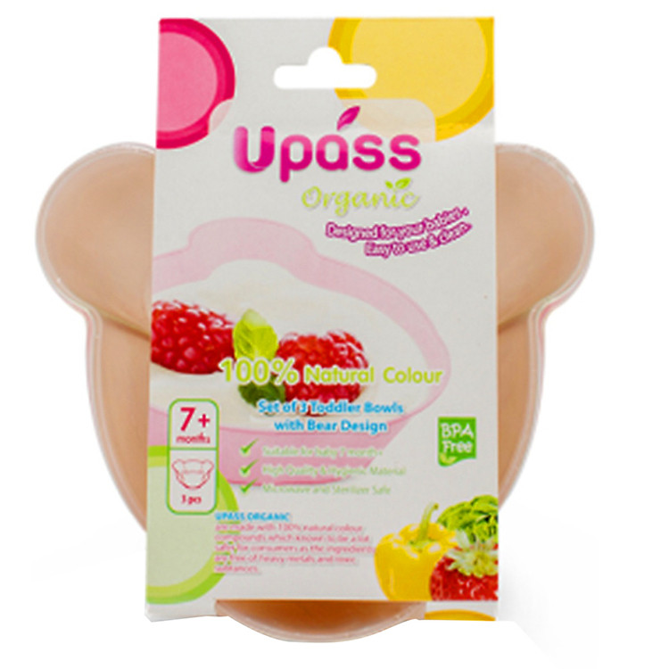 Bộ 3 Bát Hình Gấu Hữu Cơ Upass UP5182O3 – Màu Lá, Hồng, Vàng
