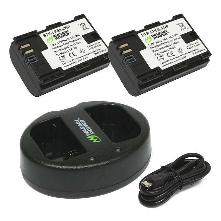 Combo 2 Pin 2600mAh + Sạc WASABI Cho Canon LP-E6 - Hàng Chính Hãng