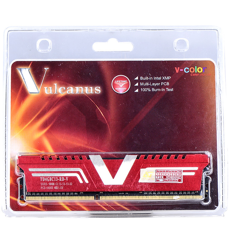 RAM V-Color DDR3 1866 LONGDIMM 4GB Tản nhiệt cao cấp (ETT IC - 100% đã qua test) - Hàng Chính Hãng