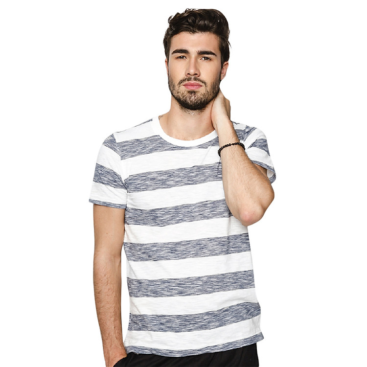 Áo Thun Nam Họa Tiết Sọc F2 Fashion F2-TSM-34 - Xám Phối Trắng