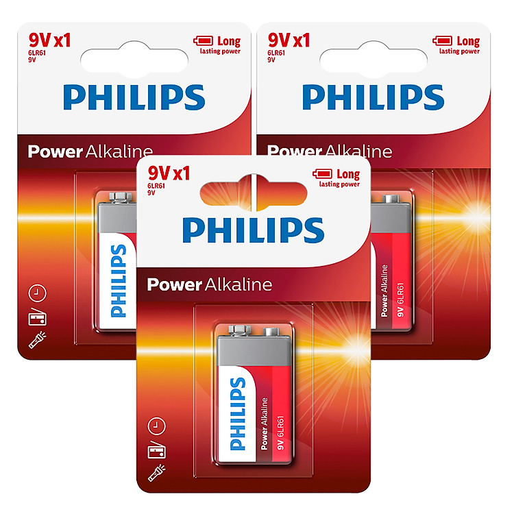 Combo 3 Vỉ - Pin Kiềm (Alkaline) Philips 9V 6LR61P1 (3 Viên 9V) - Đỏ