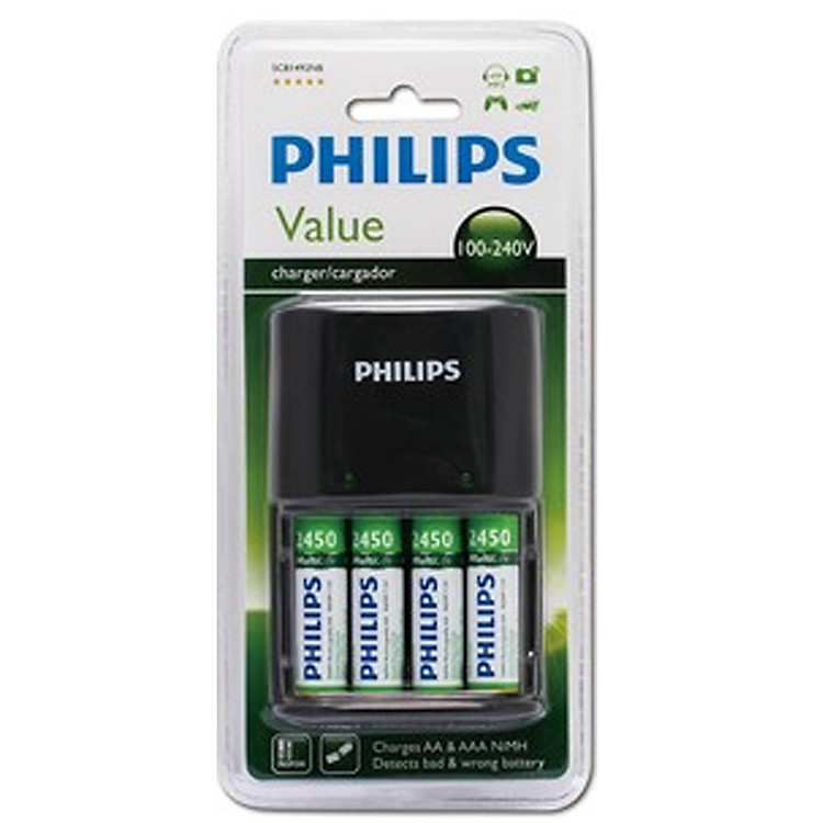 Bộ Sạc Tiêu Chuẩn Philips 200mAh SCB1492NB ( Kèm 4 Viên Sạc AA 2450mAh )