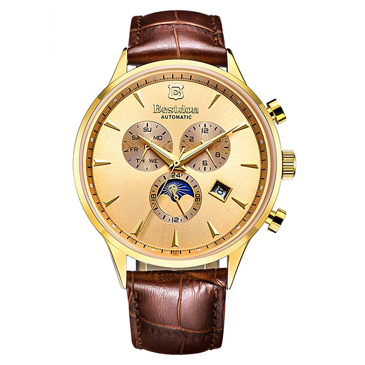 Đồng Hồ Nam Automatic Dây Da Bestdon BD7116 (41mm) - Nâu Mặt Vàng