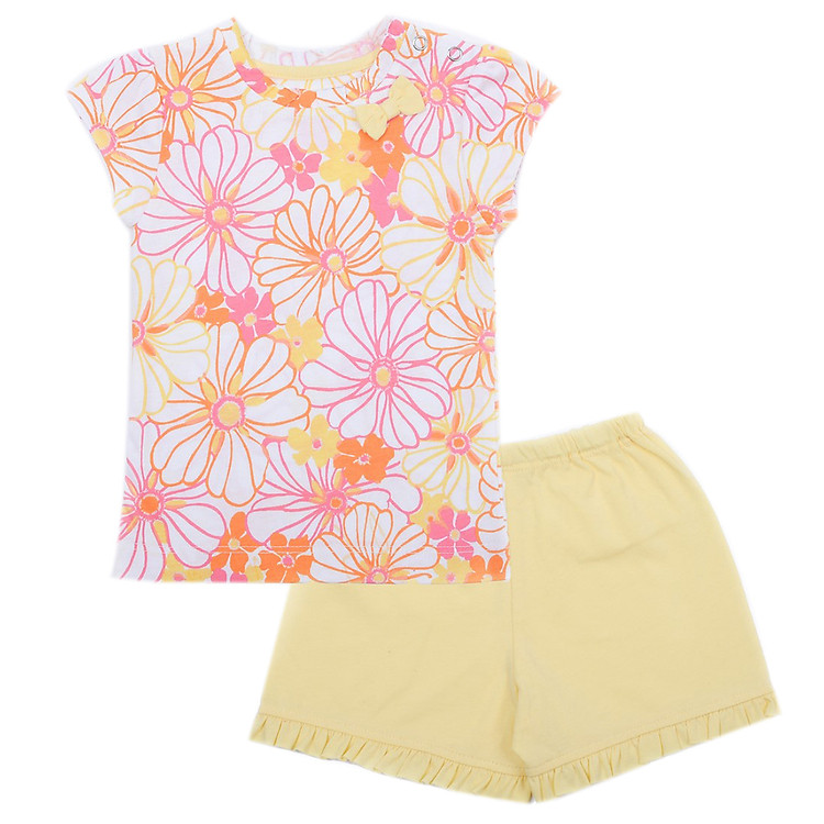 Bộ Đồ Bé Gái Cài Vai In Hình Hoa Lớn LullabyBaby L-NH03-15 74 - Vàng