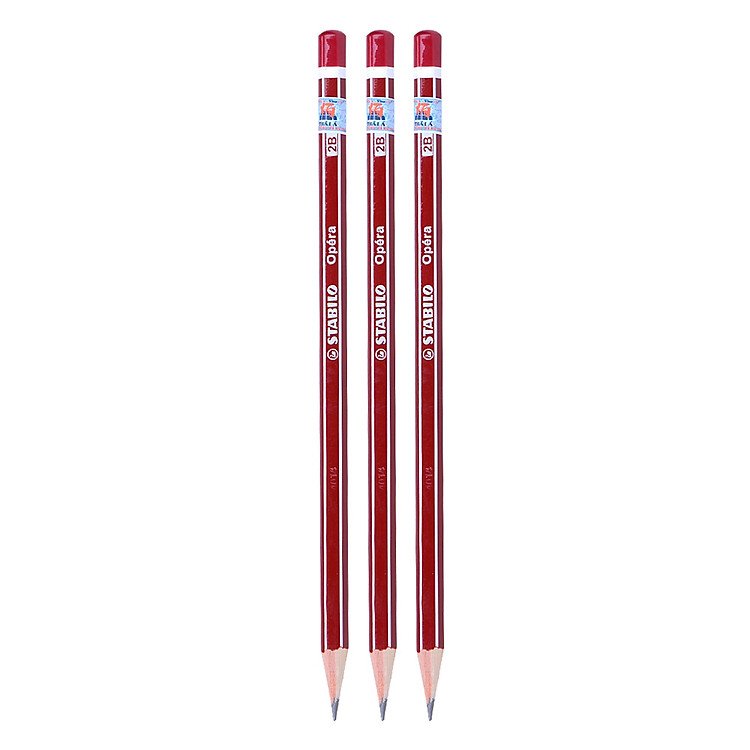 Bút Chì Gỗ Stabilo Opera 2B Sọc Đỏ PC285-2B (Vỉ 3 Cây) - Màu Ngẫu Nhiên