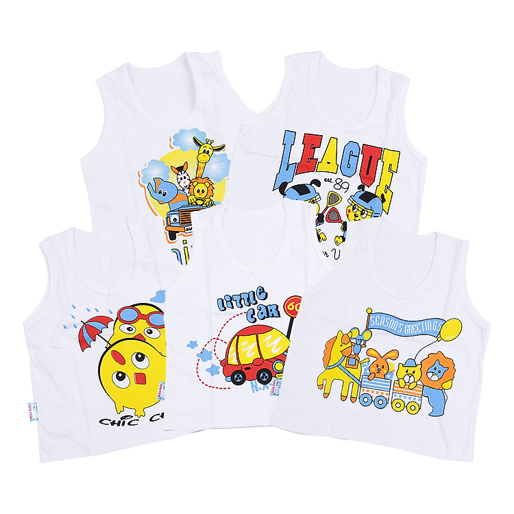 Combo 5 Áo Ba Lỗ Cho Bé MihaBaby ATL01 - Trắng