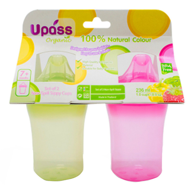 Bộ 2 Cốc Tập Uống Chống Đổ Hữu Cơ Upass UP0188LH - Màu Lá, Hồng