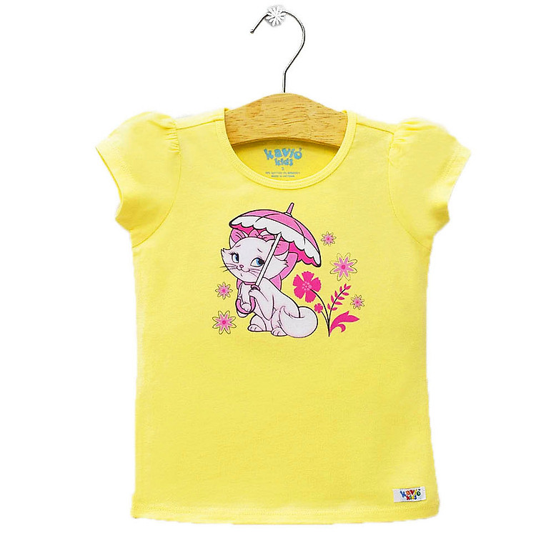 Áo Thun Tay Ngắn Bé Gái In Hình Mèo Kavio Kids GS546-N1 - Vàng
