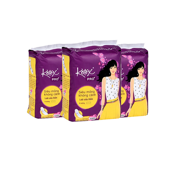 Lô 3 BVS Kotex Pro Siêu Mỏng Không Cánh 8*48