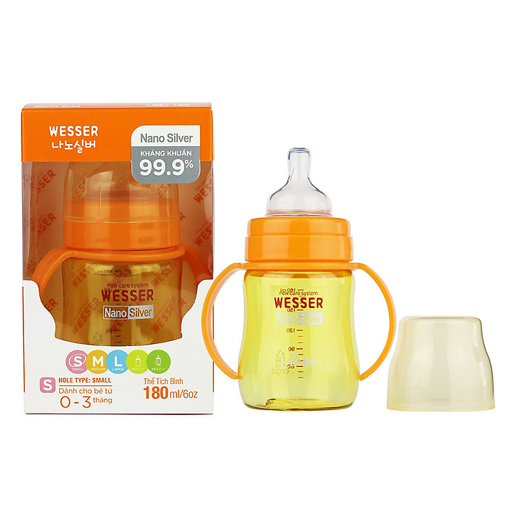 Bình Sữa Wesser Nano Silver Cổ Rộng (180ml) - Vàng