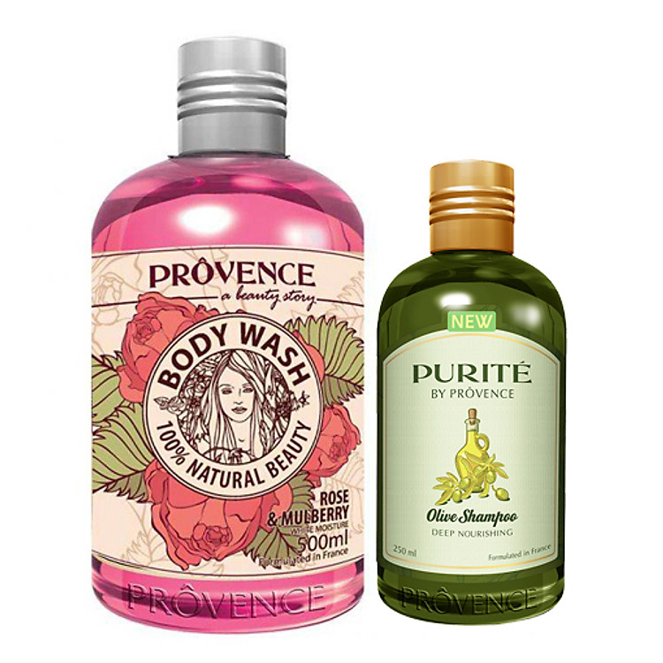 Combo Sữa Tắm Purité By Prôvence Hoa Hồng (500ml) + Dầu Gội Purite By Provence Olive- 1010100211 (250ml)