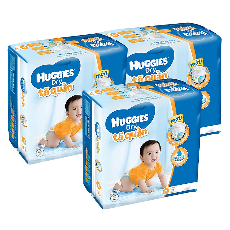 Combo 3 Gói Tã Quần Huggies Dry Gói Cực Đại M74 (74 Miếng)