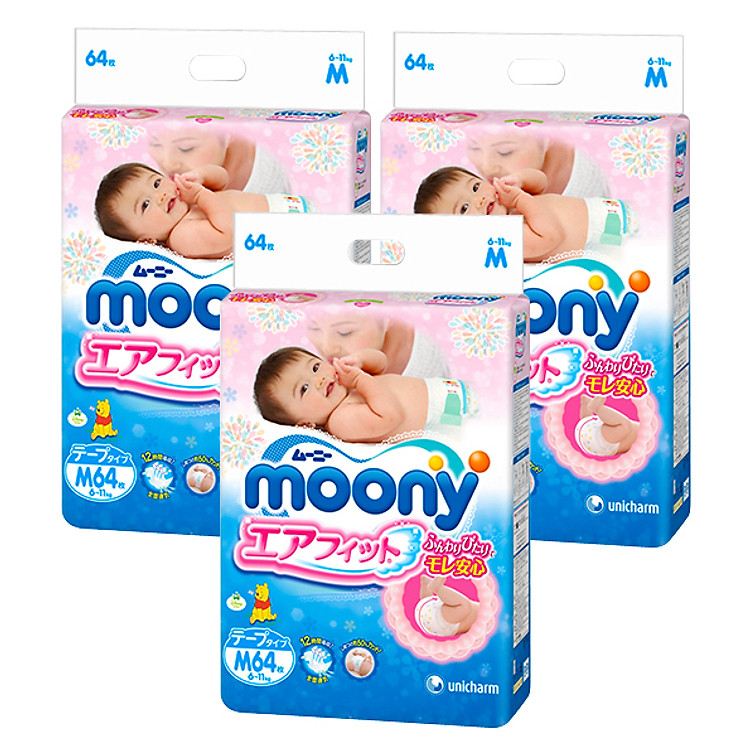 Combo 3 Gói Tã Dán Moony Size M Chính hãng Ưu đãi - Hình ảnh 2