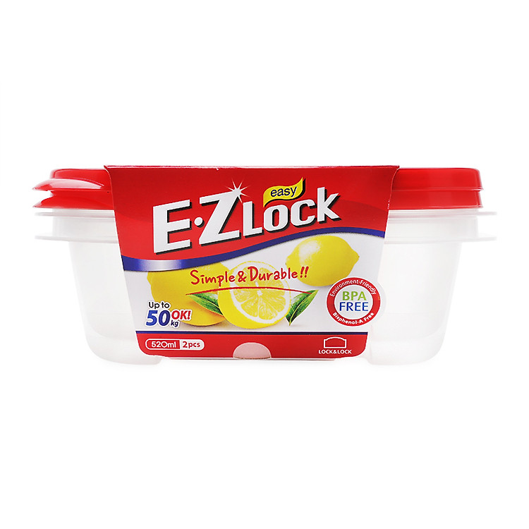 Bộ 2 Hộp Nhựa Ezlock Nắp Đỏ Lock&Lock HLE6304S 520Ml