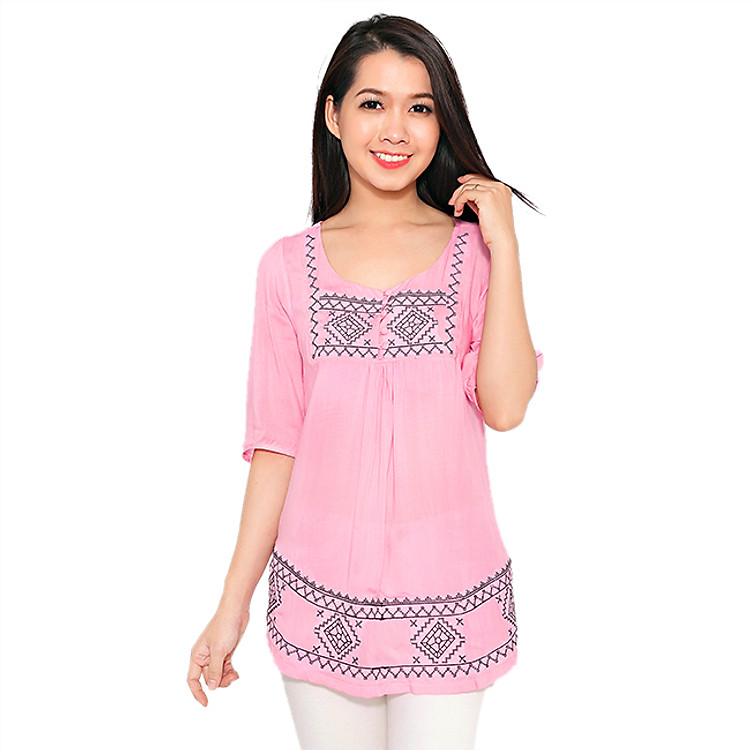 Áo Thêu Hoa Văn Phom Rộng Mẫu 1 CIRINO AO_THV_HONGNHAT - Hồng Nhạt