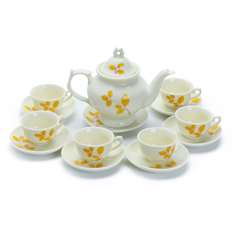 Bộ Bình Trà Lá Kem Gốm Sứ Bát Tràng - T627H