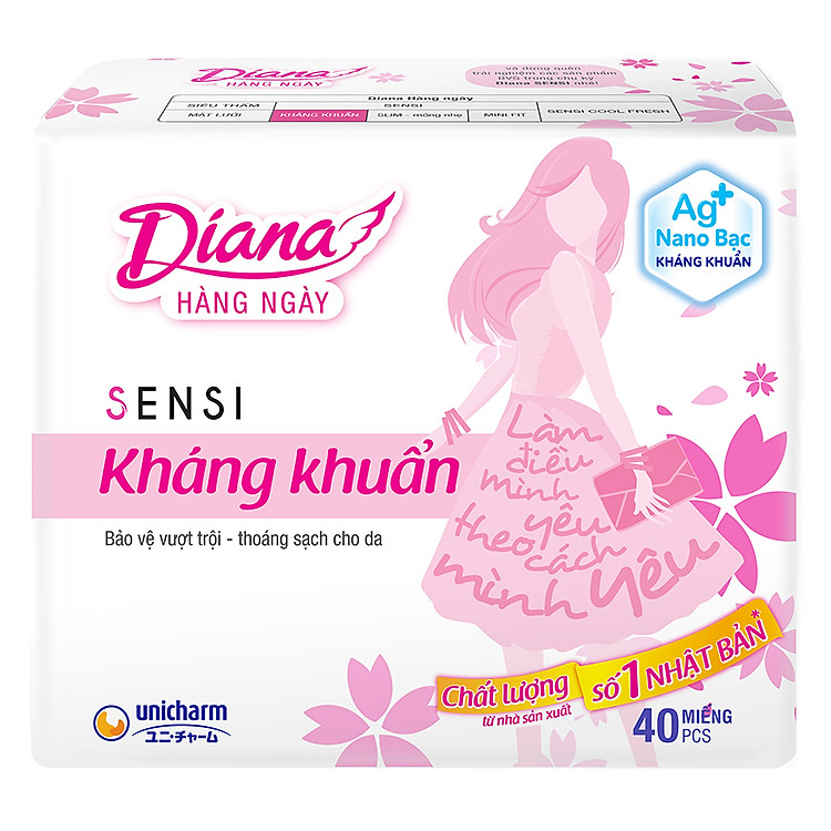 Băng Vệ Sinh Diana Daily Sensi Siêu Thấm Kháng Khuẩn (Gói 40 Miếng)