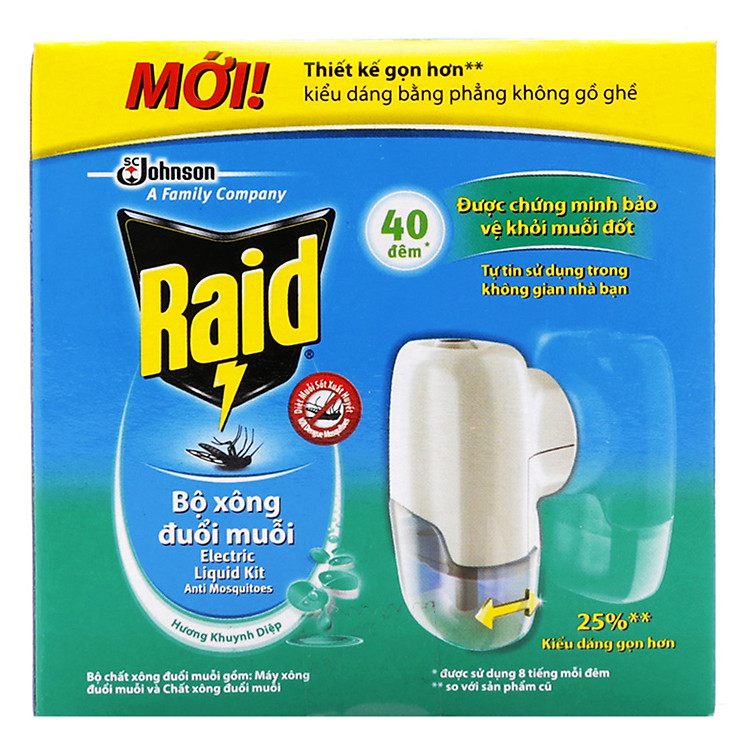 Bộ Máy Xông Đuổi Muỗi Raid Hương Khuynh Diệp 21ml
