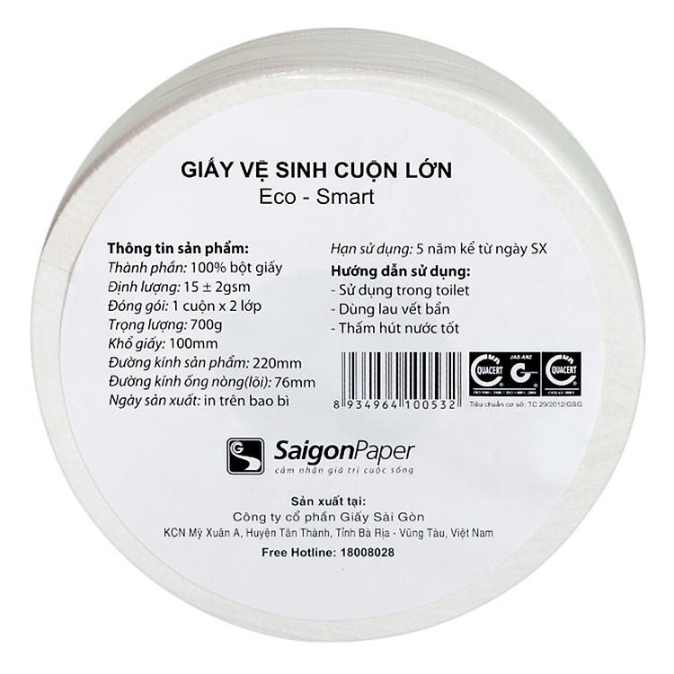 Giấy Vệ Sinh Cuộn Lớn SaiGon Eco Smart 700gr