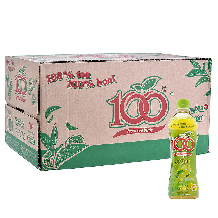 Thùng 24 Chai Trà 100 Trà Xanh Vị Chanh Tribeco 500ml