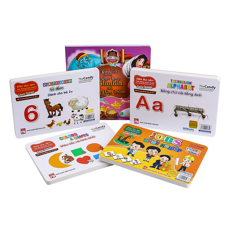 Combo 4 Bộ Flashcard Dạy Trẻ Theo Phương Pháp Glenn Doman (Bảng Chữ Cái Tiếng Anh, Số Đếm, Màu Sắc Và Hình Khối, Nghề Nghiệp) - Tặng Kèm Sách Truyện Song Ngữ Anh - Việt