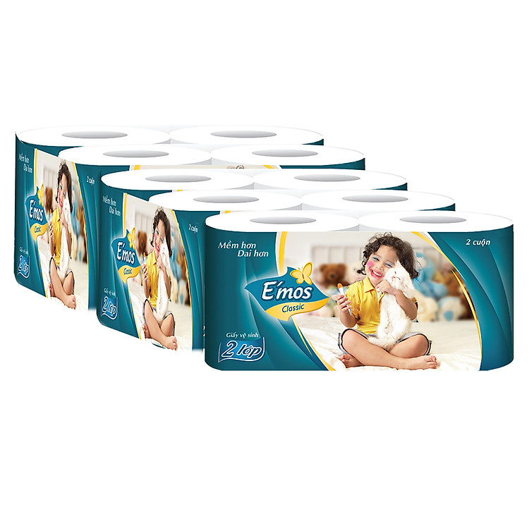 Giấy Vệ Sinh E'Mos Classic Xanh 2 Lớp (Lốc 10 Cuộn)